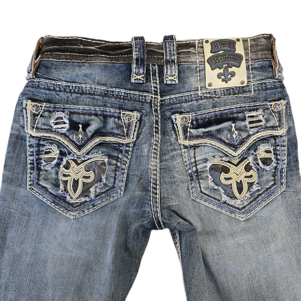 Rock Revival TYME Mens Jeans Straight Leg Size 29 Distressed Thick Stitch MMA - Picture 3 of 12
